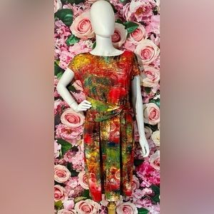 Ellen Tracy Size 8 Twisted Front Multicolored Dress Stretch lined